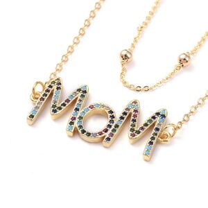 Gold Mom Multi Colored CZ, Layered Satellite Chain Necklace